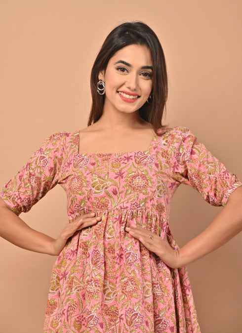 Designer Hand Block Print Cotton Dress (CRD05)